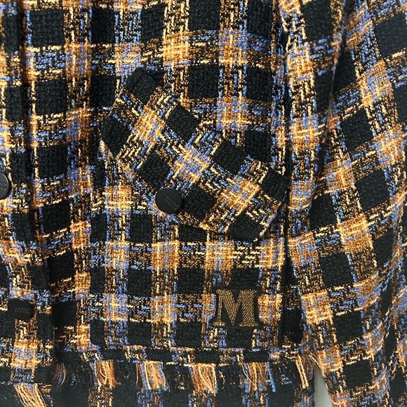 SCOTCH & SODA TWEED BOXY CHECKERED BUCLE BLACK AND ORANGE JACKET - Picture 4 of 11
